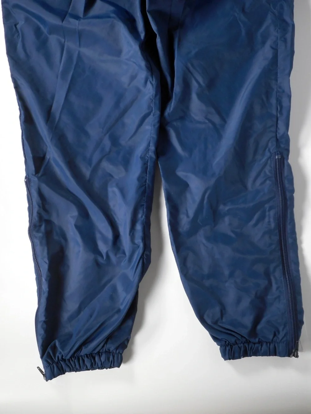 VTG 90s LETA Navy Blue Mens Sz L Nylon Wind Track Pants Lined Zipper Lower Leg